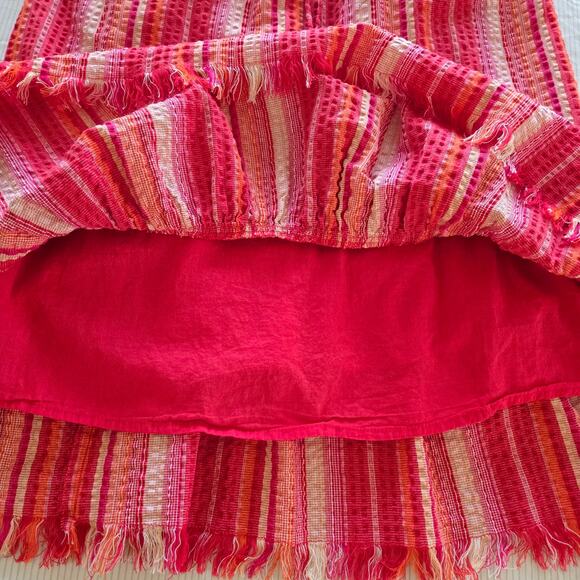 Greylin Striped Tiered Midi Sundress XS Tassel Fringe Crinkle Sleeveless Boho - Picture 7 of 14